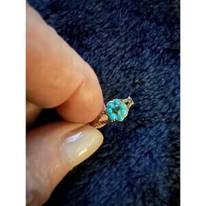 ANTIQUE VICTORIAN 14K TURQUOISE EMERALD FORGET ME NOT RING